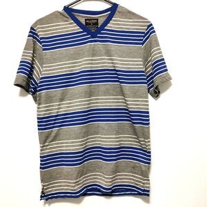 gray Blue Striped Shirt Men's Large Short Sleeve Pullover Lightweight logo drift